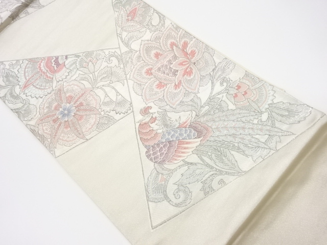 JAPANESE KIMONO / VINTAGE FUKURO OBI / WOVEN PHOENIX & ABSTRACT FLOWERS